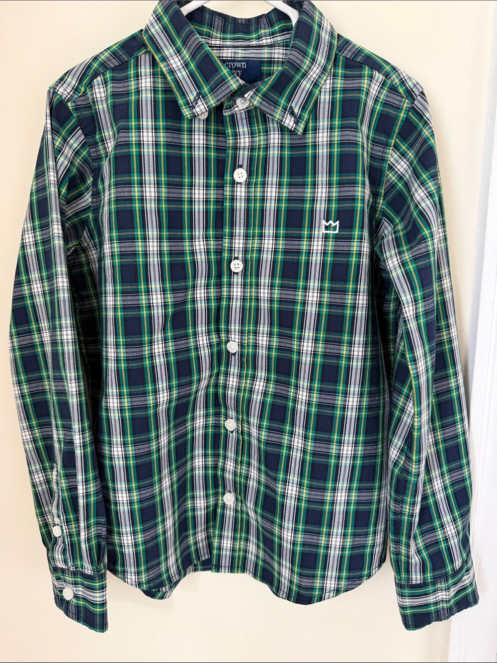 crown & ivy Navy and Green Plaid Button-Down Shirt